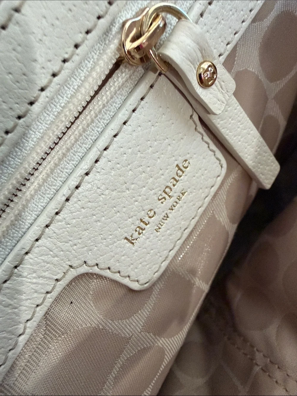 kate spade Cream/Off-White Pebbled Leather Satchel with Front Zip Pocket
